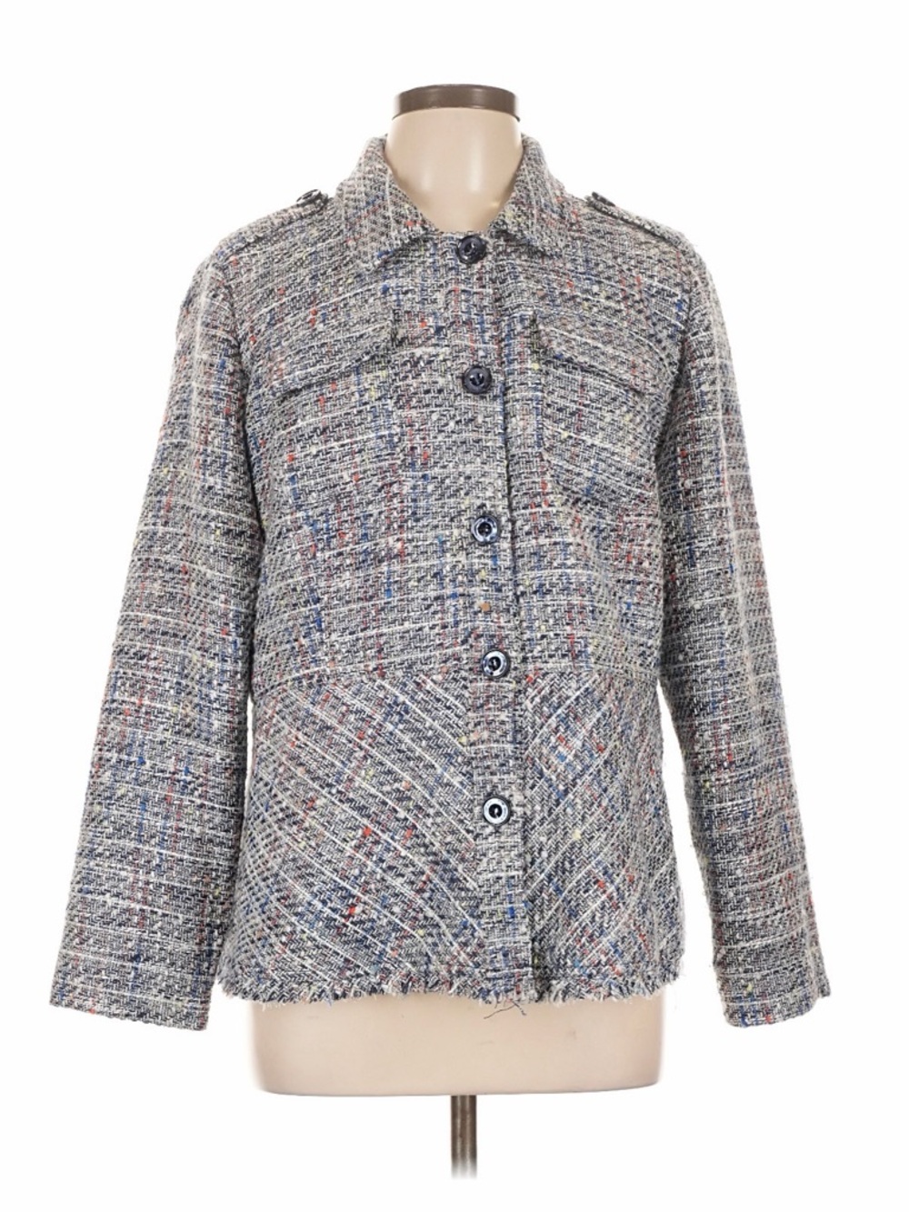 Chico's Multi-Gray Tweed Button-Front Jacket
